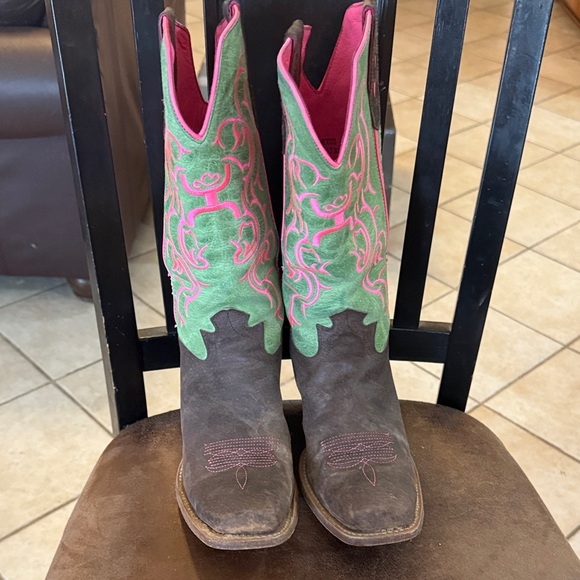 Twisted x Women's Green and Pink Western cowboy 8.5 Boots - Picture 5 of 11